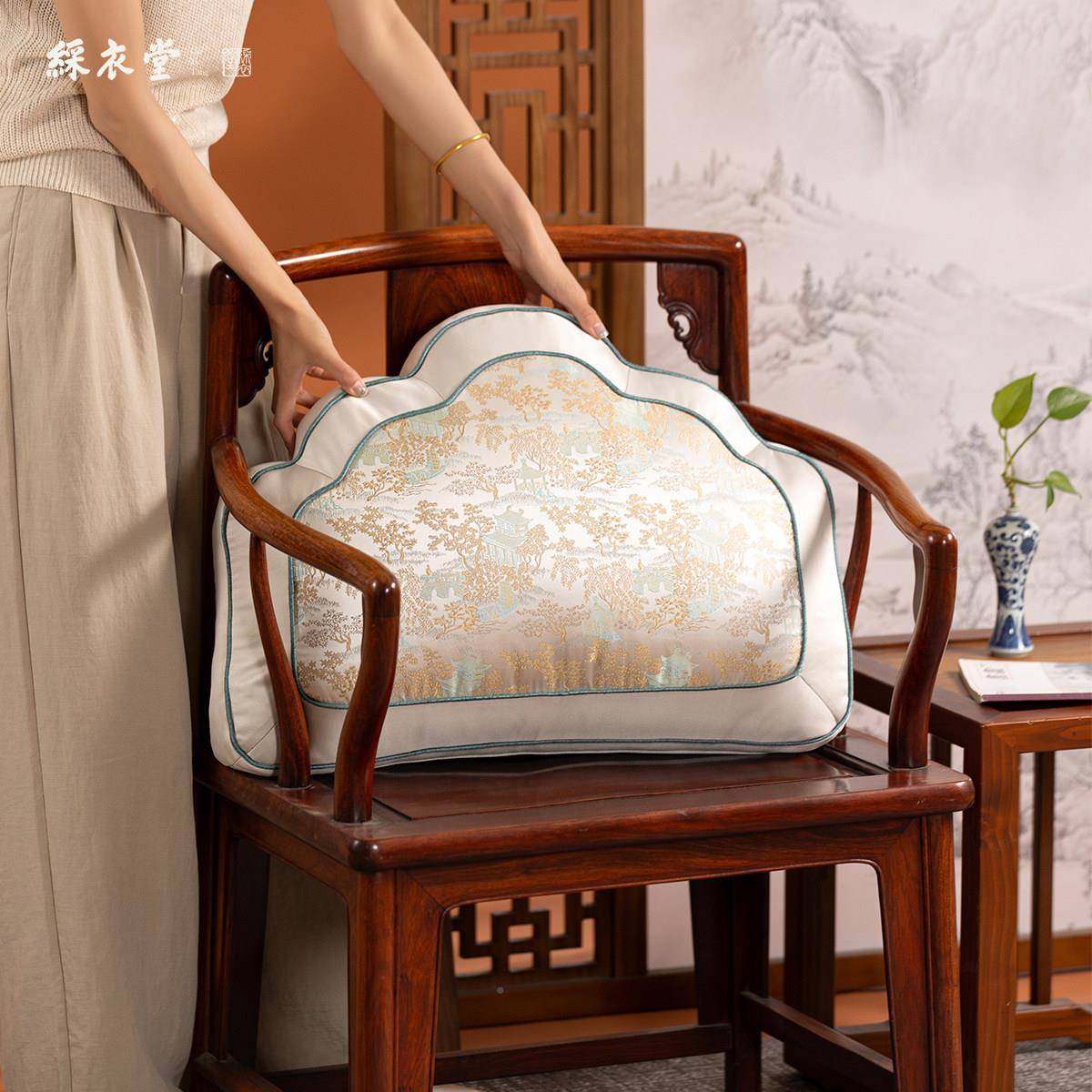 彩堂国风新中式红沙发汉圈椅靠山靠垫衣背罗床异形木抱枕腰靠腰枕