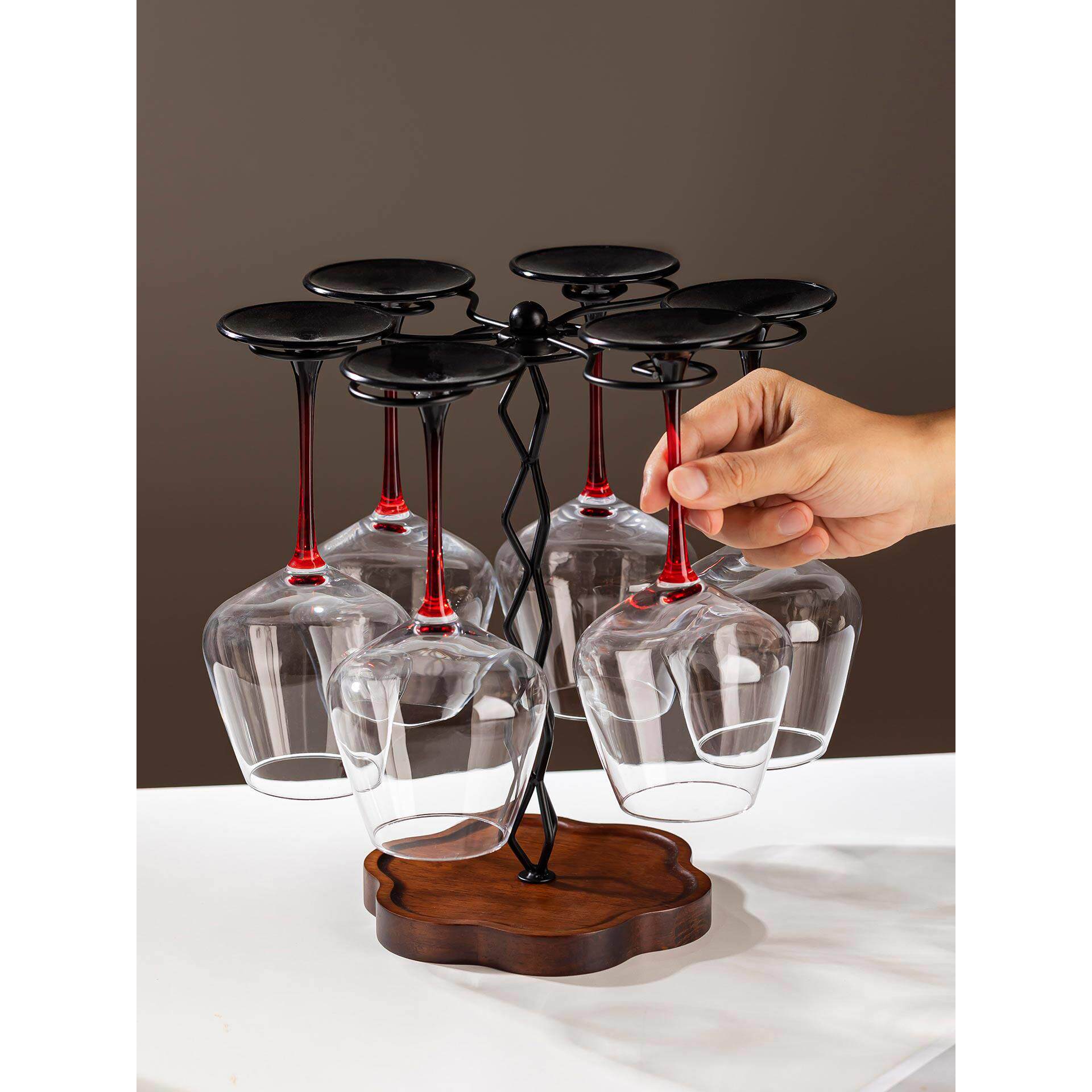 轻四口之家红酒杯套装家用奢高级感红杆H0611勃艮第高摆脚架子倒