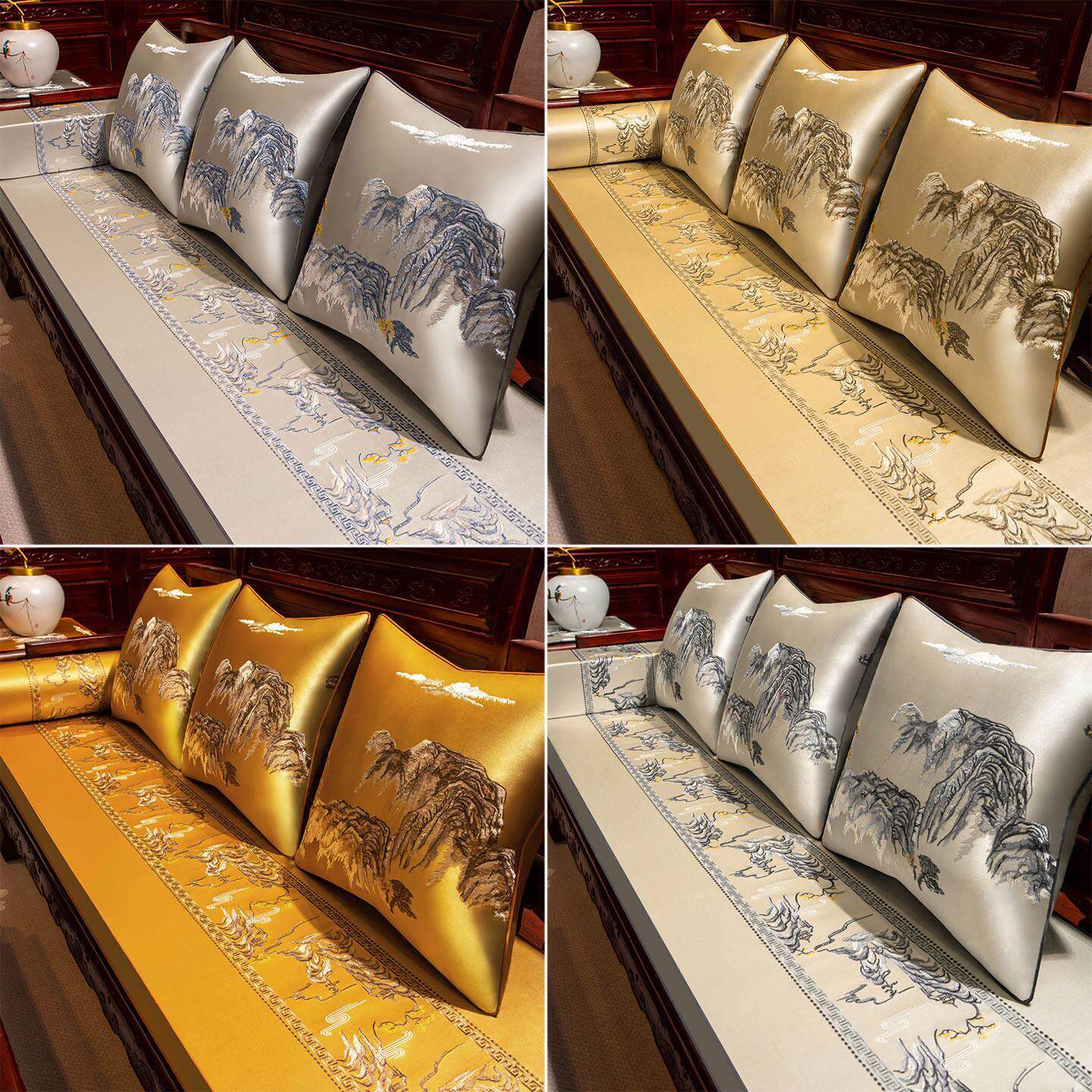 新中式红木沙发垫防滑海实木3SSTSFD_沙发坐绵垫子套罗汉床五件罩