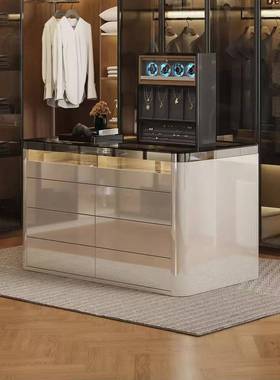 意轻式KOE奢升面降台梳妆岛台一体玻璃桌智能创意储物柜实木展示