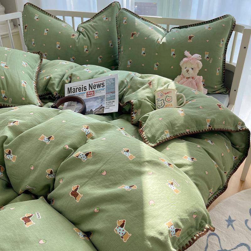 A类长绒棉6S全棉双层纱四件套宿舍件式床组卡三通100棉件被ZGE套0