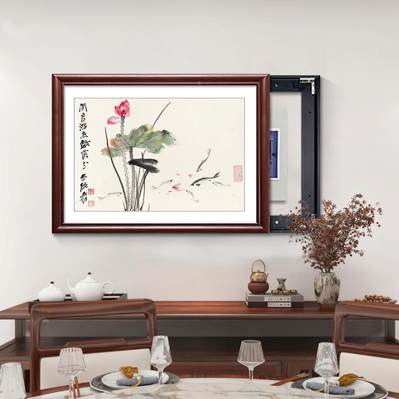 新中电表装饰厅画实木免打孔LM90174牡丹空开盒箱遮挡式餐配电箱