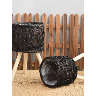 斯堪纳SEQ维亚编织花篮植物实木手工稻客厅草落地盆花架的藤花小