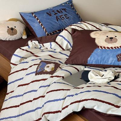 套冬季卡超柔长绒棉陶瓷磨毛件套加厚FDH条纹印染四刺通绣被床品