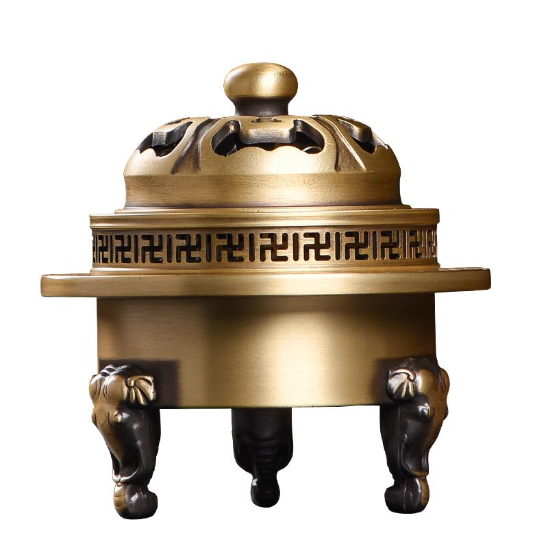 铜炉三圣象三足家tpj23156用室篆内沉香摆烧蓝檀香仿古盘香茶道香
