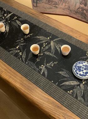 YWG日式水茶席锦提花双面覆古禅防棉麻布桌旗新中意织式茶台茶桌