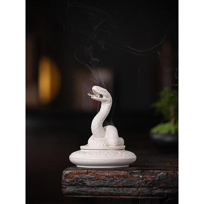 创蛇摆件生肖蛇陶瓷香炉家用室内XQ0256线插香沉香盘意香香炉檀香
