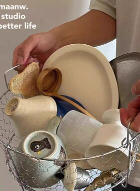 *碗maanw*式日304不锈钢手工编织收纳篮盘沥EYD水漏盆水果篮整理