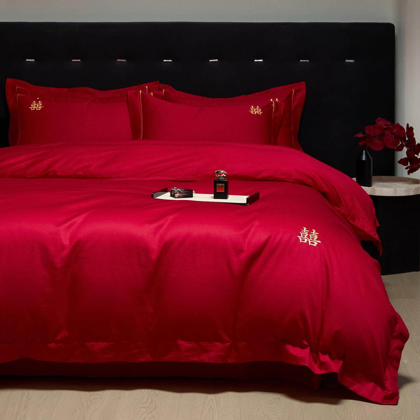 新中式红色四110\/8件套结婚上用品新婚庆床喜被床单陪房嫁被套床,床上用品,婚庆床品套件,淘宝优惠券,粉丝福利购,淘宝优惠卷