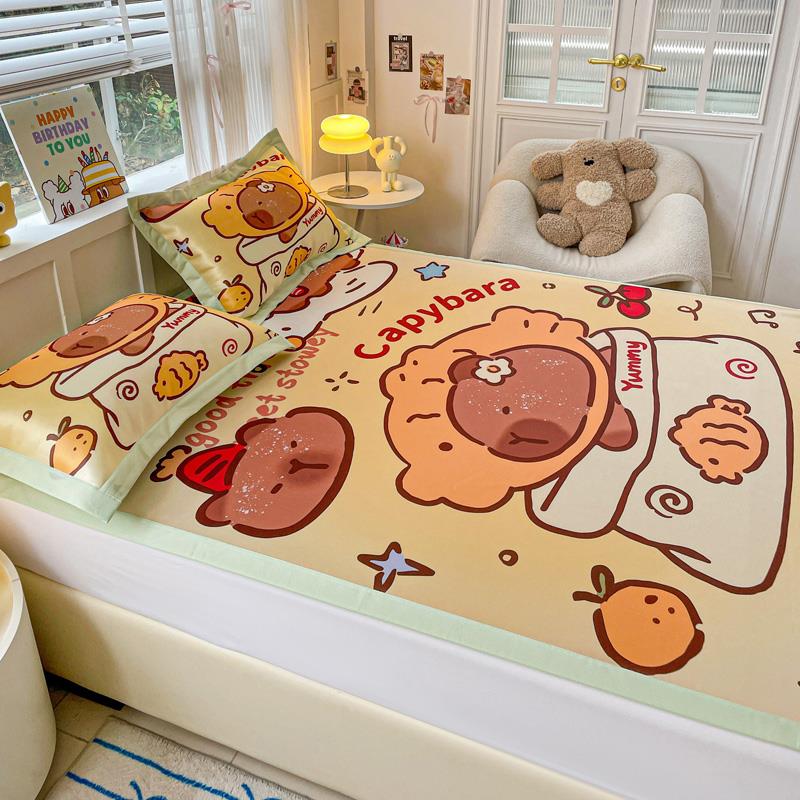 卡皮巴拉CSI卡凉通感冰席三件套夏季凉席床垫枕套儿童学生宿舍丝