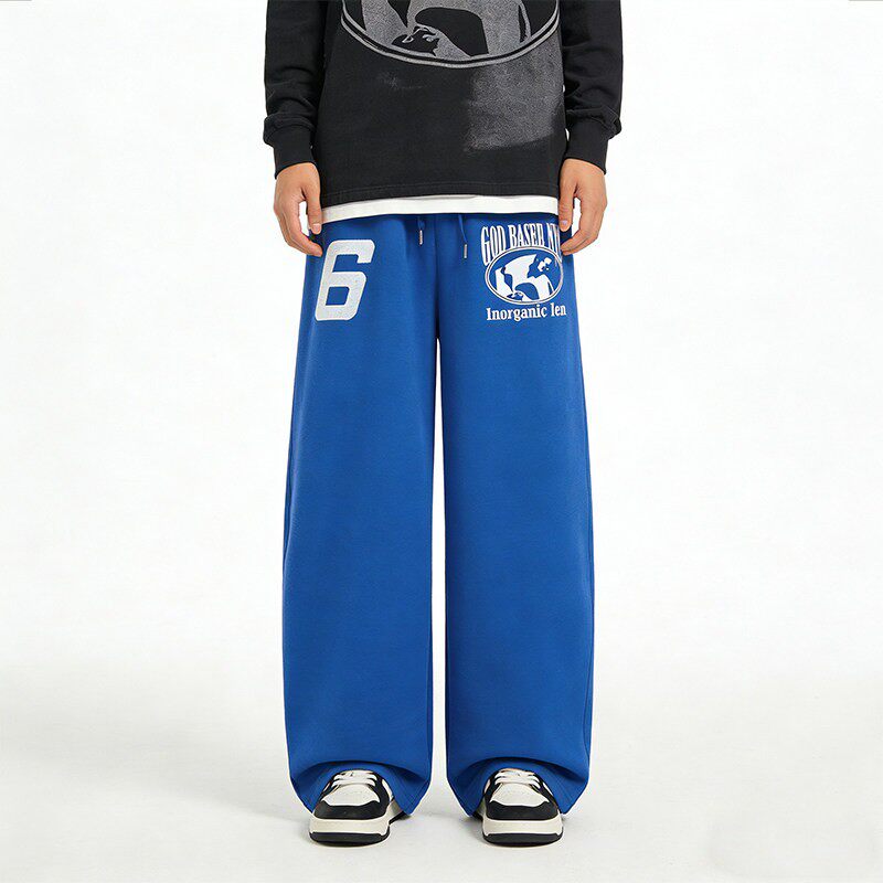 蓝色字母印花休闲卫裤男女潮牌jazz爵士舞裤中性宽松慵懒风运动裤