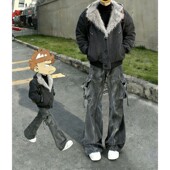 vibe工装 潮牌高街做旧水洗裤 牛仔裤 美式 男款 冬季 子宽松直筒微喇裤