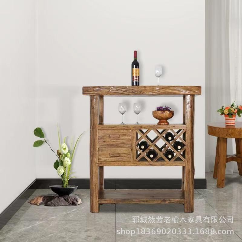 新中式老榆木餐边柜客厅红酒柜酒杯茶具收纳架装饰小型茶水柜边柜