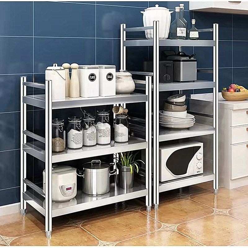 不锈钢厨房置物架微波炉架落地多层厨房用品收纳储物架烤箱架