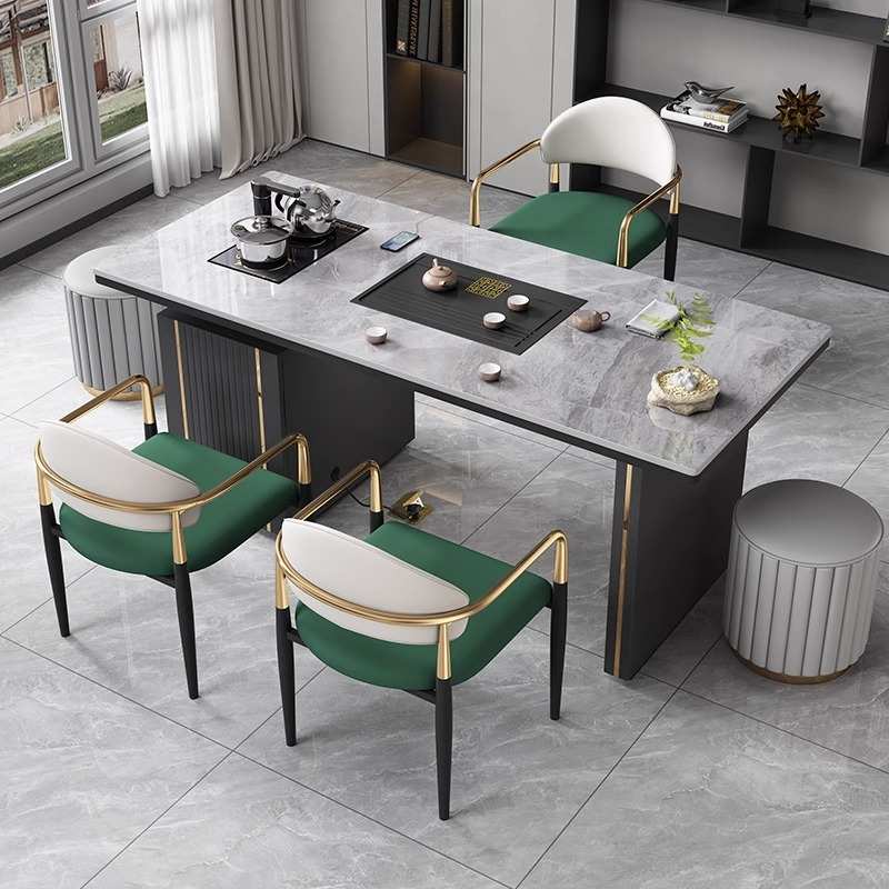 轻奢岩板茶桌椅组合现代简约多功能家用阳台小茶台办公一体泡茶桌