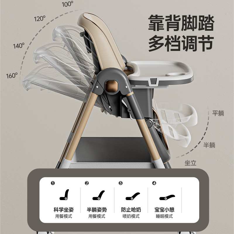 宝宝餐椅多功能餐桌椅高低可调节儿童餐椅可折叠可躺婴幼儿椅子