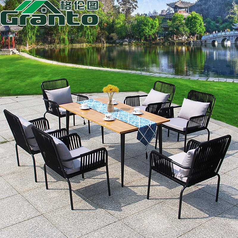 户外绳编沙发藤椅组合花园庭院实木桌椅藤艺家具酒店客厅藤编沙发