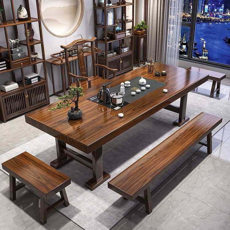 实木大板茶桌椅组合新中式泡茶台办公室家用原木茶几茶具套装一体