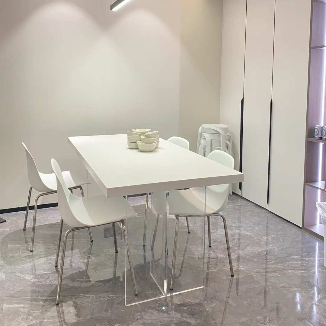 网红黑色亚克力悬浮餐桌现代简约长桌悬空实木茶桌家用书桌办公桌