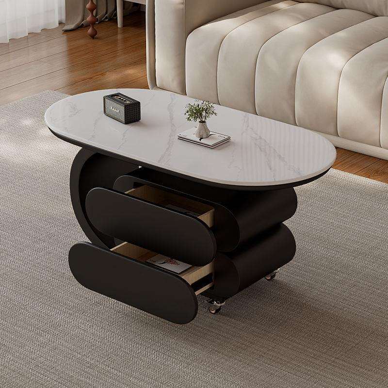 现代意式移动茶几客厅家用岩板轻奢小户型高级椭圆形简约新款边几