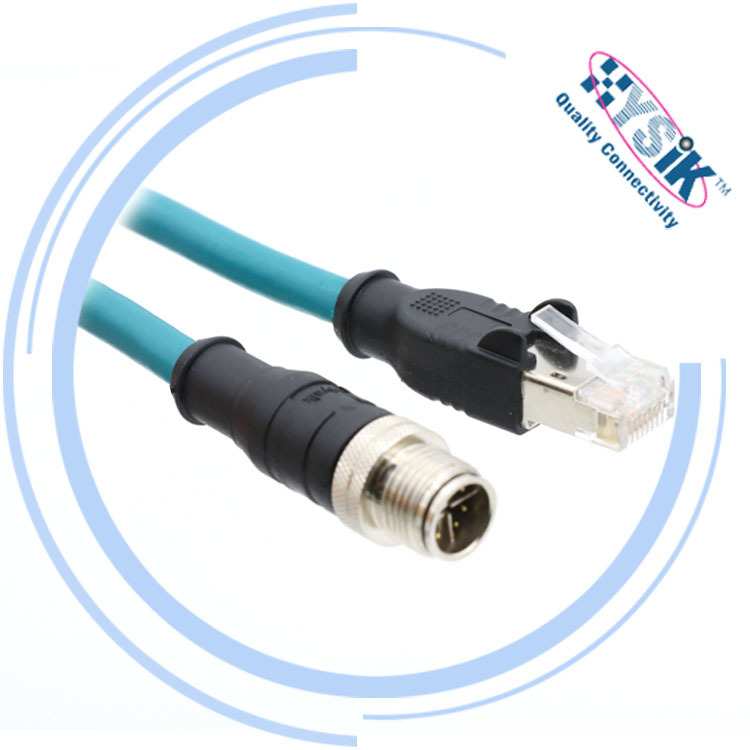 M12连接器 X型8芯直公头转RJ45水晶头 工业相机双屏蔽网线