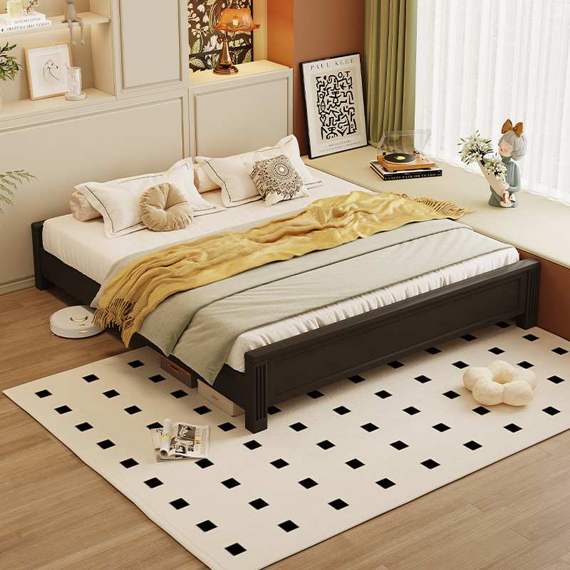 美式复古实木床榫卯结构1米5黑色家用卧室地台床实木榻榻米落地床