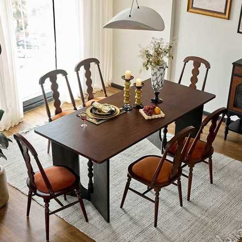 美式全实木大板法式复古餐桌书桌茶桌中古餐桌椅长方形方桌工作台