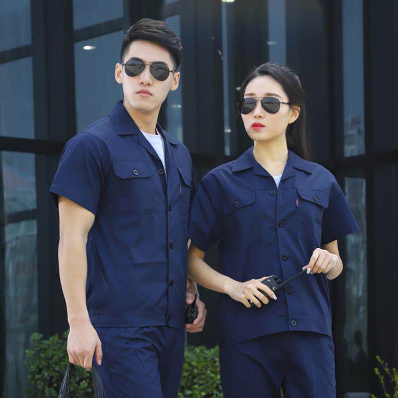 夏季短袖棉料工作服套装工装维修工程汽修厂服工厂劳保工作服耐穿