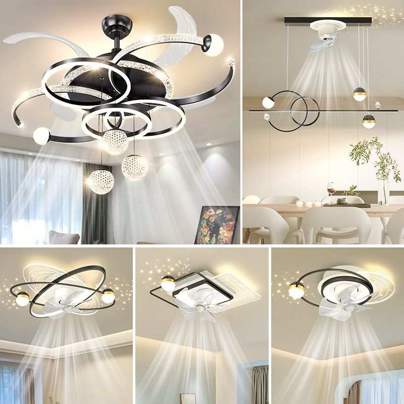 Kka隐形风扇客厅吊灯轻奢时尚水晶主灯2023新款全屋灯具套餐吊扇