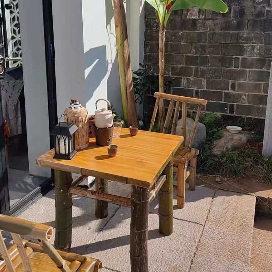 桌椅组合竹桌户外茶桌庭院阳台竹编家用围炉火锅桌煮茶八仙竹桌椅