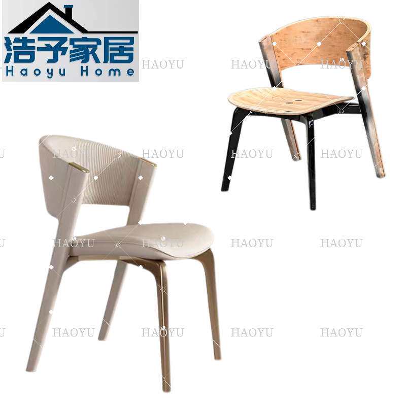 不锈钢皮艺餐椅意式家用茶椅餐厅现代简约波纹酒店靠背椅轻奢餐椅