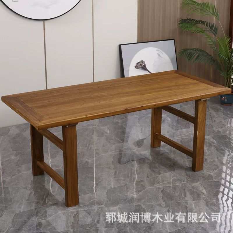 复古老榆木茶桌家用餐厅吃饭桌商务办公大板桌会议桌国学桌工作台