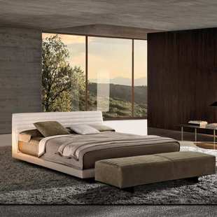 意式极简罗杰布艺床高回弹海绵主卧简约布艺床大小户型齐边双人床