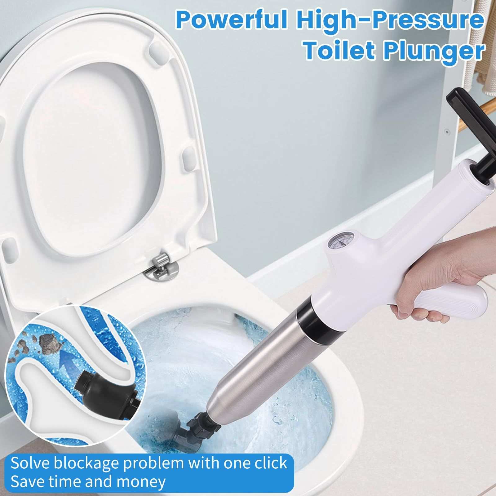 新款不锈钢马桶疏通器下水道堵塞神器捅厕所家用管道气压式一炮通