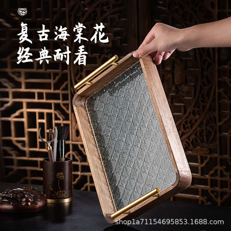 胡桃木2024新款托盘长方形家用功夫干泡台茶具茶盘小型实木办公室