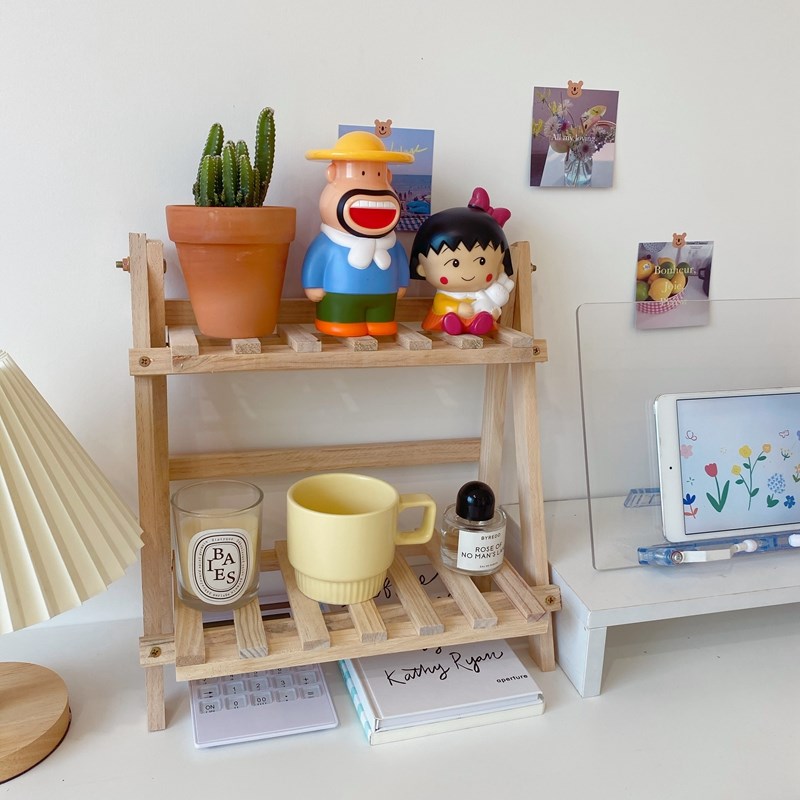 ins木质简约双层收纳架少女书桌置物架学生宿舍桌面化妆品整理架