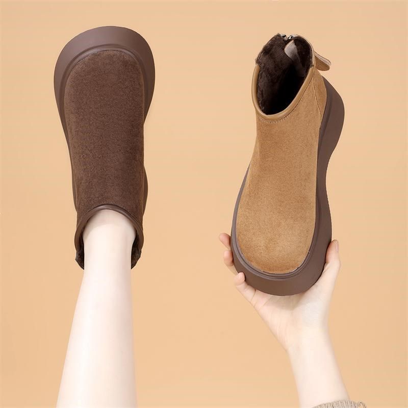 雪地靴女冬加绒新款绒面短靴后拉链保暖松糕厚底增高棉鞋41大码靴,女鞋,时尚雪地靴,淘宝优惠券,粉丝福利购,淘宝优惠卷