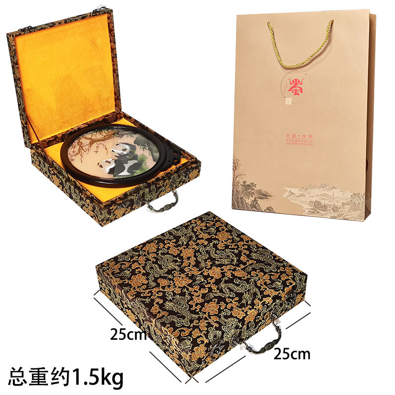蜀绣手工刺绣画檀木双面绣摆件手工艺品中国特色礼物送老外
