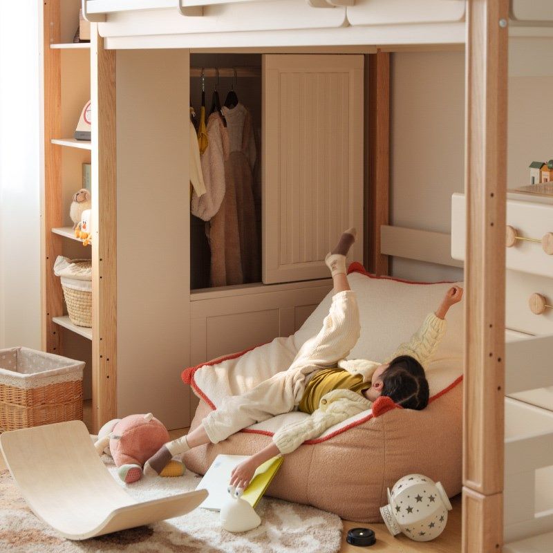 木木源实木高架床架子床上床下空T型床错位床上床下桌带衣柜书架