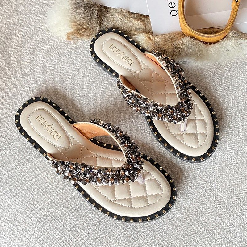 水钻平底法式人字拖鞋女外穿ins潮夏季时尚网红超火大码女鞋41-43,女鞋,人字拖,淘宝优惠券,粉丝福利购,淘宝优惠卷