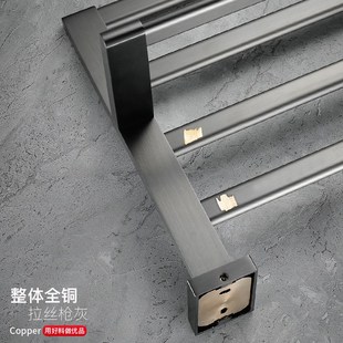 卫生间收纳架置物架 极简枪灰色全铜加厚免钉毛巾杆浴室浴巾架套装