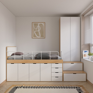 半高床衣柜收纳床一体少女房间小卧室高箱儿童榻榻米床收纳床1.2m
