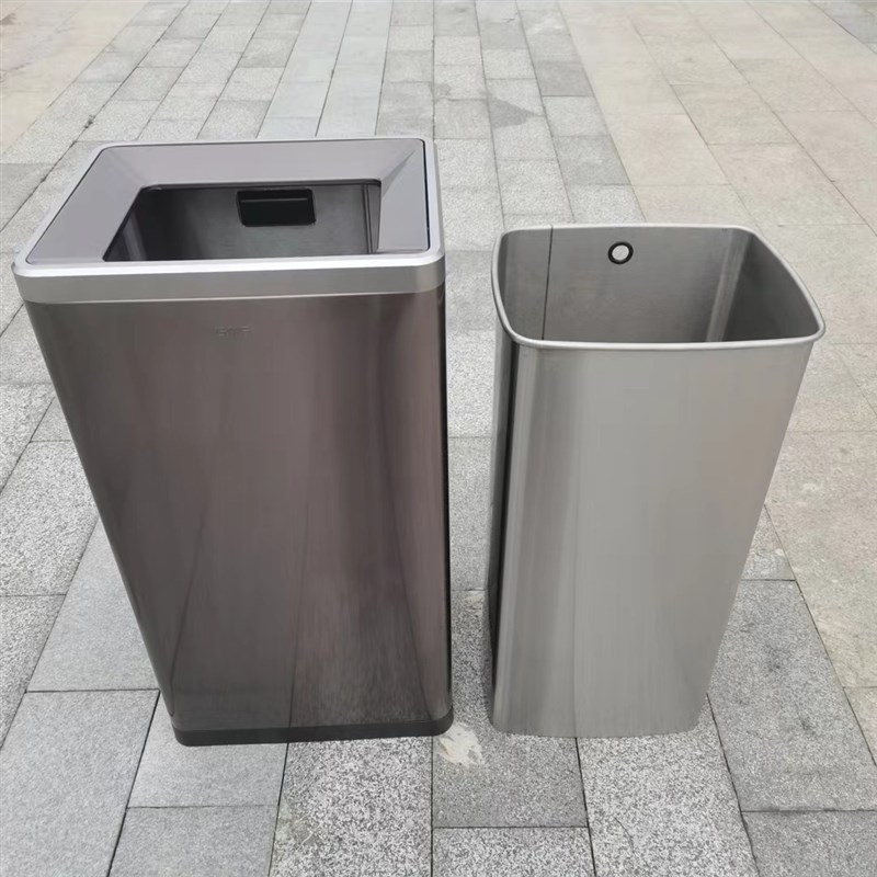 不锈钢方形无盖商用酒店卫生间大号家用厨房大容量50L敞口垃圾桶
