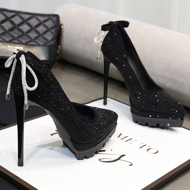 不累脚超高跟防水台高跟鞋女细跟2025蝴蝶水钻高级感尖头单鞋女鞋