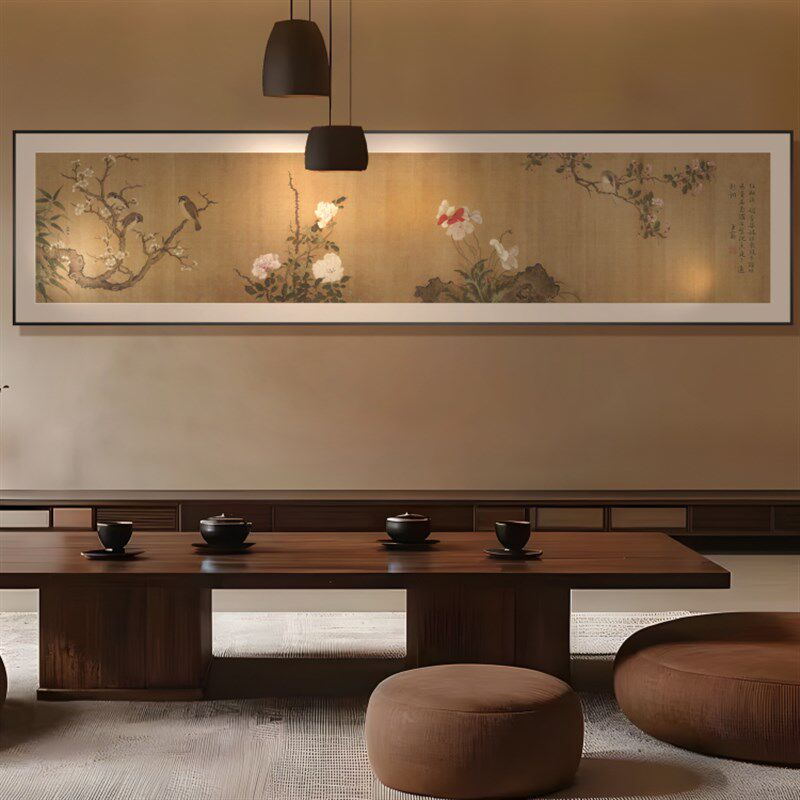 宋代美学高端金箔工艺画酒店民宿茶室客厅餐厅花鸟画长横幅装饰画