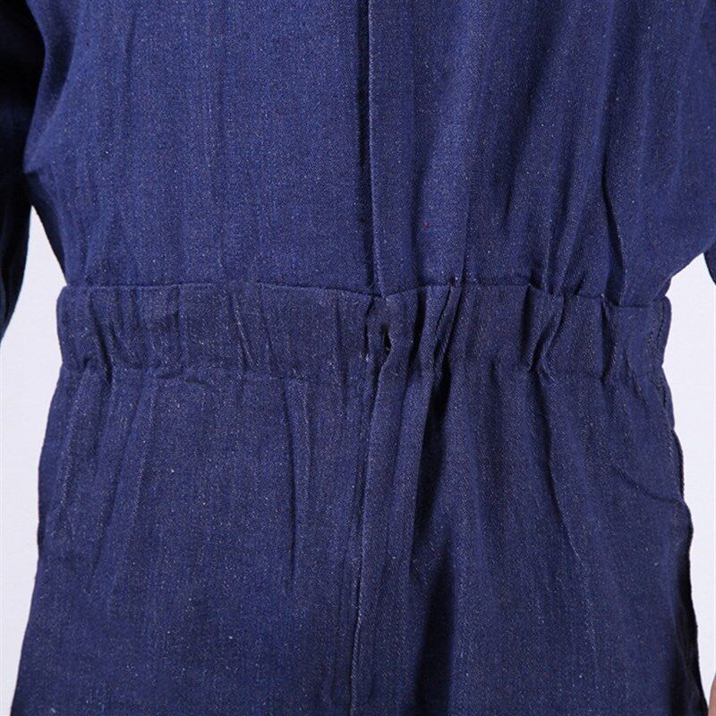 蓝色牛仔布帆布连体服加厚棉劳保服套装防尘喷漆工程服工装