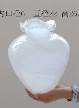 2025新款白色宋代美学白色侘寂风玻璃花瓶高级感小众摆件桌面花瓶