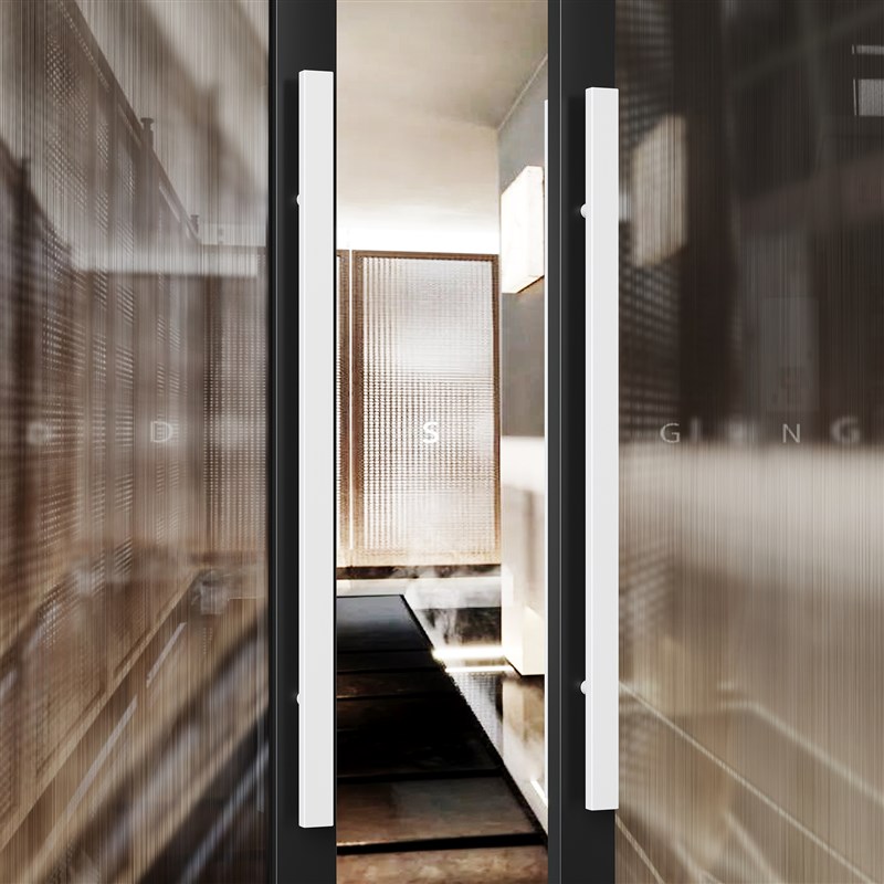 现代简约加厚不锈钢玻璃门拉手银黑色方管商铺包厢对装实木门把手