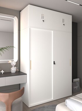 钢制衣柜家用卧室2024爆款推拉移门F金属铁艺衣柜白色大衣橱阳台