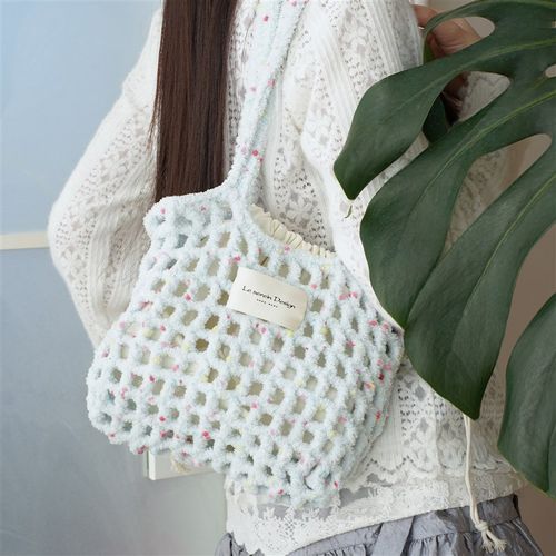 暮色手混线镂空糖豆包DIY材料包手提单肩钩织手工礼物多巴胺色